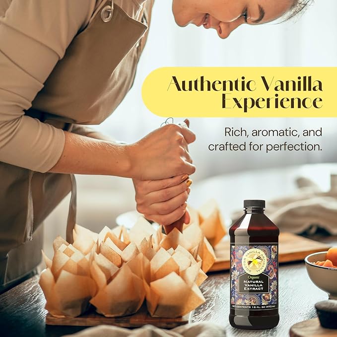 Organic Vanilla Extract 16 fl oz - Madagascar Bourbon vanilla 100% natural sugar‑free GMO‑free gluten‑free vegan paleo keto and kosher