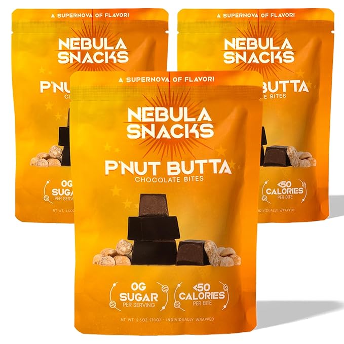 Nebula Snacks P’Nut Butta Chocolate Bites – Zero Sugar Dark Chocolate Bites with Creamy Peanut Butter &amp Sea Salt Core Non-Glycemic Keto-Friendly Dairy-Free and Gluten-Free – 3 Pack