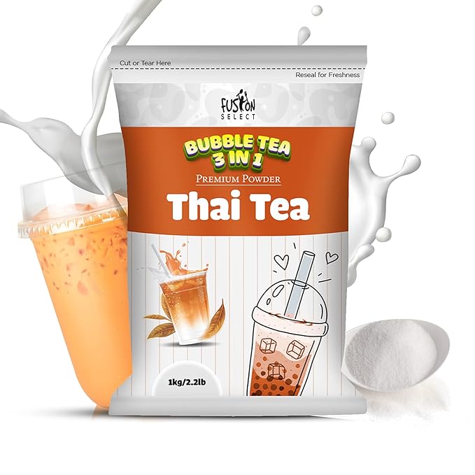 Fusion Select 2.2lb Boba Tea Powder Thai Tea Mix Flavored 3-in-1 Drink Powder with Cream &amp Sugar - Instant Pre-Mixed Beverage for Hot or Cold Blends or Yummy Frappes Bubble Tea