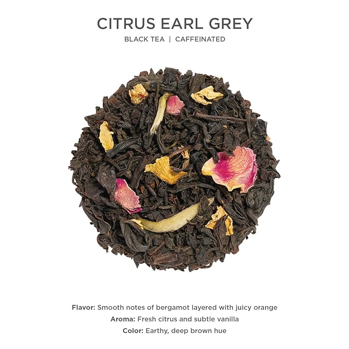 Tea Forte Citrus Earl Gray Premium Loose Leaf Caffeinated Black Tea Blend Canister Makes 35-50 Cups