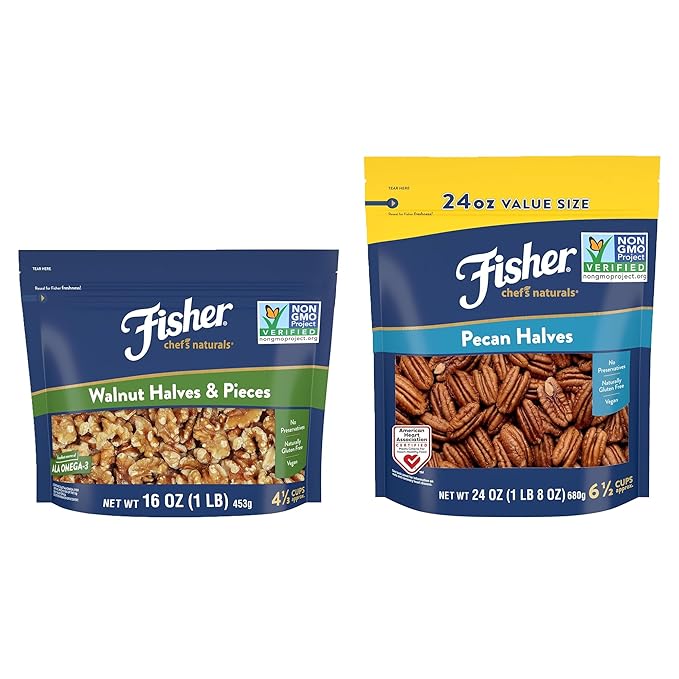 Fisher Chef's Naturals Walnut Halves &amp Pieces 1 lb + Fisher Chef's Naturals Pecan Halves 24oz (Pack of 1)