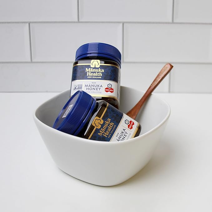 Manuka Health Holiday Gift Set Certified Raw Manuka Honey from New Zealand Includes UMF 20+/MGO 850+ 8.8oz Jar and UMF 13+/MGO 400+ 8.8 oz Jar with Wood Spoon
