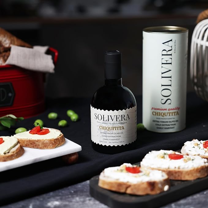 Solivera Chiquitita Extra Virgin Olive Oil Cold Pressed Smooth &amp Subtle Flavor 300+ High Polyphenols Single-Origin Hand Picked Gourmet Organic Olive Oil – 16.8 fl. oz. (Chiquitita)