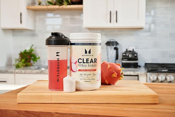 Myprotein Clear Whey Isolate Protein Powder 20 Servings (1.1lbs) Tropical Dragonfruit 20g Protein per Serving Naturally Flavored Drink Mix Daily Protein Intake for Superior Performance