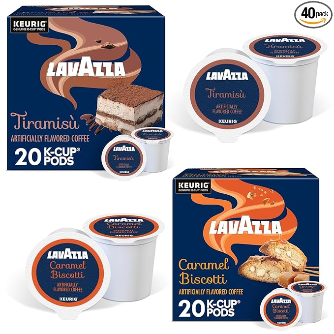 Lavazza K-Cup Coffee Pods Variety Bundle for Keurig Brewers – Light &amp Medium Roast Single-Serve K-Cup Coffee Pods 40 Count Assorted Flavors (20 Tiramisu &amp 20 Caramel Biscotti)