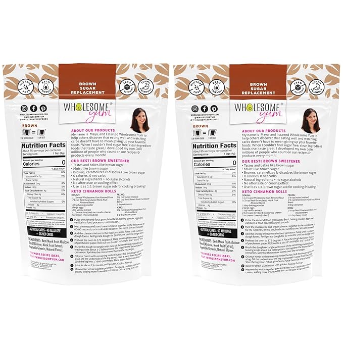 Wholesome Yum Besti Natural Brown Sugar Substitute - Keto Brown Monk Fruit Sweetener Blend With Allulose (No Erythritol) - Non GMO Zero Carb Zero Calorie Sugar Free No Aftertaste (12 oz 2 Pack)