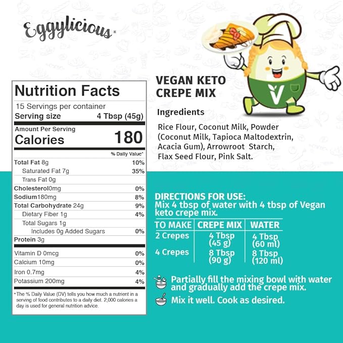 Eggylicious PACK OF 6- Vegan Keto Crepe Mix | Low Carb Crepe Mix for Quick &amp Easy Grain-Free Breakfast Protein-Rich Just Add Milk/Water Gluten Free Crepe Non-Bioengineered | 1 lb 8 oz (680 gm)