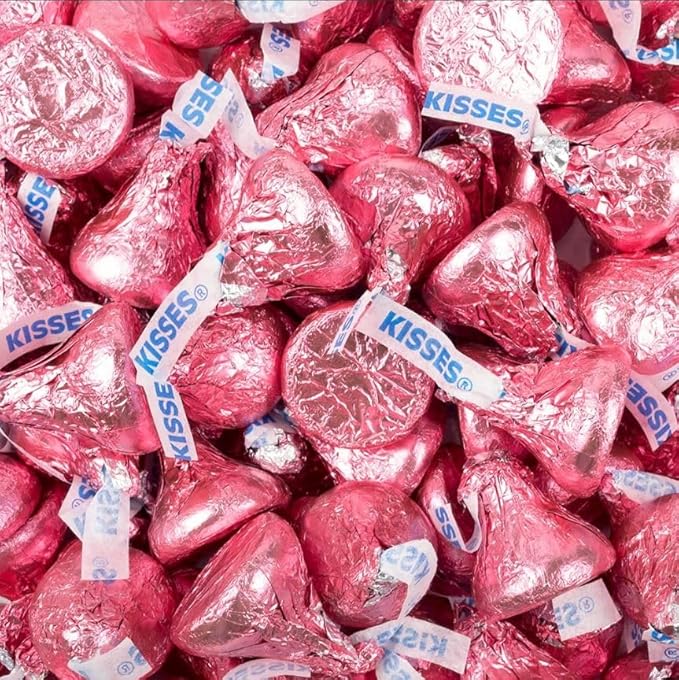 KISSES Milk Chocolate Candy 3 lbs (48 oz) Solid Milk Chocolate Kisses In PINK Foil Wrap Approx 300 Pieces Pink Foil Wrapped Candies