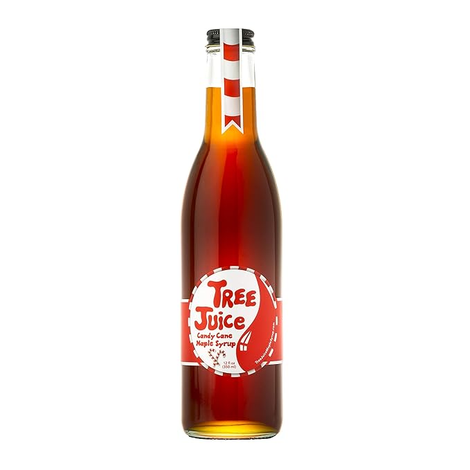 Tree Juice Peppermint Candy Cane Maple Syrup | 100% Pure Grade A Maple Syrup | All Natural Non GMO Vegan Gluten Free Vegetarian Paleo | 12 Ounce Bottle