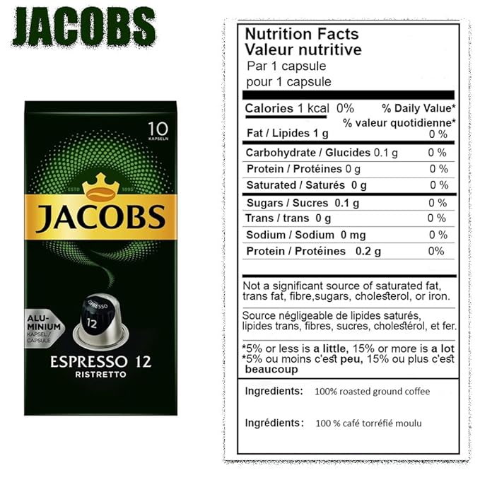 Jacobs Espresso 12 Ristretto 10x10 CAPSULES Coffee Capsules Compatible with (057 USD/1 CAP)