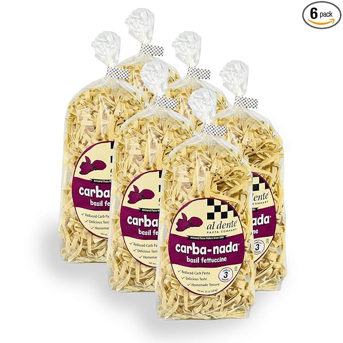 AL DENTE Carba-Nada Basil Fettuccine Reduced-Carb High Protein Pasta (Pack of 6) 10 Ounce