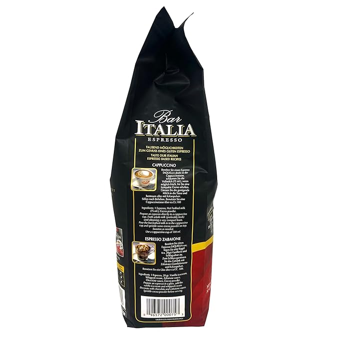Saquella Bar Italia Gran Crema Espresso Coffee Beans 1kg (2.2 lb) | Authentic Italian Roast | Full-Bodied Velvety Crema &amp Rich Aroma | Perfect for Espresso Cappuccino &amp Latte
