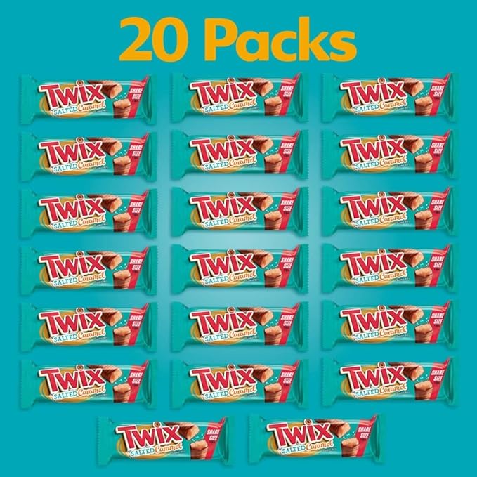 Twix Salted Caramel Chocolate Cookie Candy Bars Share Size Party Candy Milk Chocolate Bulk Box 56.4 Oz 20 Count Bulk Candy Box