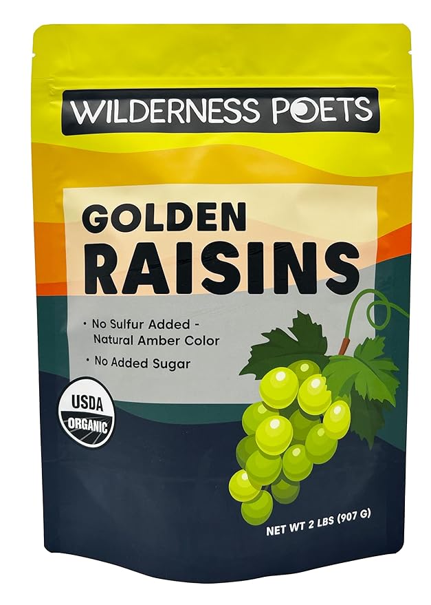 Wilderness Poets Organic Golden Raisins - No added sugar - Bulk Dried Fruit (2 Pound - 32 Ounce)