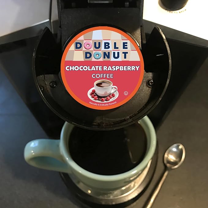 Double Donut Coffee Chocolate Raspberry Flavored Coffee Pods Medium Roast Coffee Compatible with Keurig K Cups Brewers 72 Count