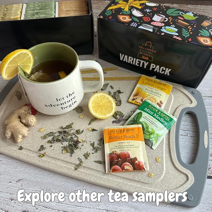 Herbal&ampBlack Tea Bags Variety Pack - Tea Assortment Tea Sampler with Passion Glazed Lemon Loaf and Vanilla Bean Macaron in Gift Box &amp Recipe eBook (50pcs)