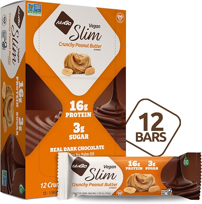 NuGo Slim Dark Chocolate Crunchy Peanut Butter Protein Bars and Chocolate Mint Box 12 Count Each