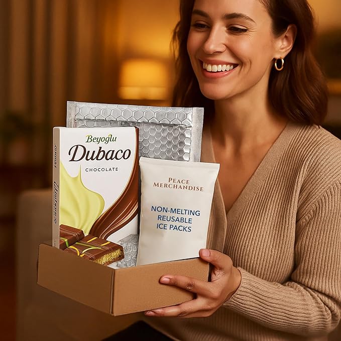 Beyoglu 200g Dubaco Pistachio Kataifi Milk Chocolate Bar – Luxury Dubai Chocolate – Ships in Cold with Peace Merchandise Thermal Bubble Mailer with Non-Melting Ice-Brix – Gourmet Snack Made in Turkiye