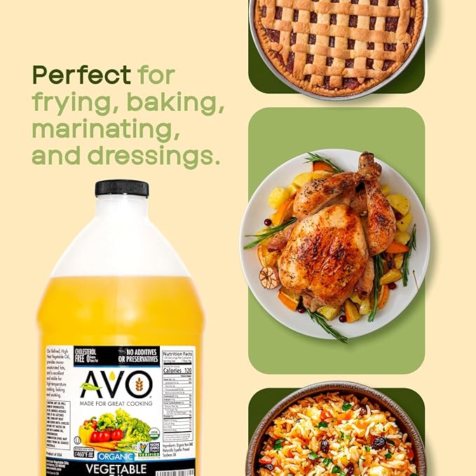 AVO ORGANIC VEGETABLE Oil 64 Fl-oz (Half a Gallon) NO preservatives added