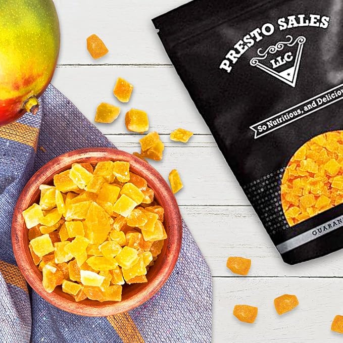 Mango Dried Diced Perfect for Baking and Snacking Vegan Low Calorie Tropical Tangy Delicious Satisfying User Friendly Packed in a resealable pouch bag of 3 lbs. (48 oz.) by Presto Sales LLC