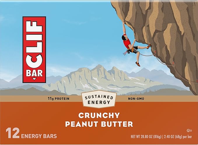 CLIF BAR - Crunchy Peanut Butter - Made with Organic Oats - Energy Bars - Non-GMO - Plant Based Protein Bars (12 Pack)