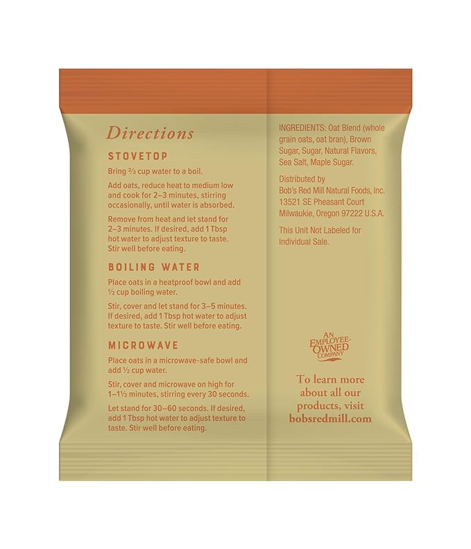 Bob's Red Mill Instant Oatmeal Maple Brown Sugar 24 Packets Total (1 Box/6 per Box) Non-GMO Gluten Free Whole Grain