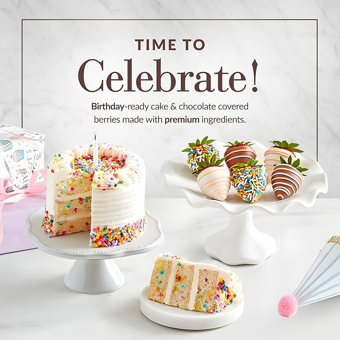 Shari’s Berries 4 Sprinkle Birthday Cake &amp 6 Chocolate Covered Strawberries | Birthday Gift Delivery | Valentine's Day Anniversary Birthdays Congratulations &amp Thank You’s (4 Cake 6 Berri