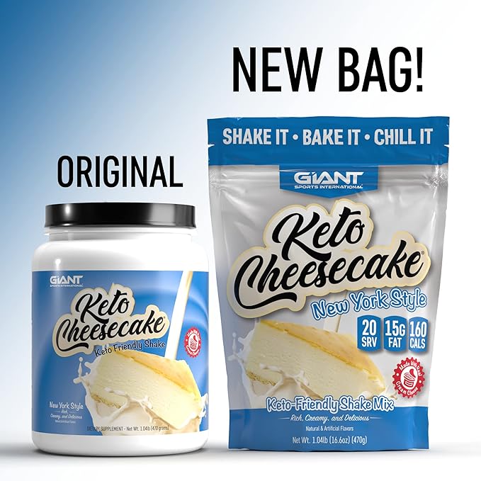 Giant Sports Keto Cheesecake Shake Mix - Delicious Low Carb Ketogenic Diet Gluten Free Powder Mix - Meal Replacement - Works Great with Almond Milk - New York Style (20 Serving Bag)