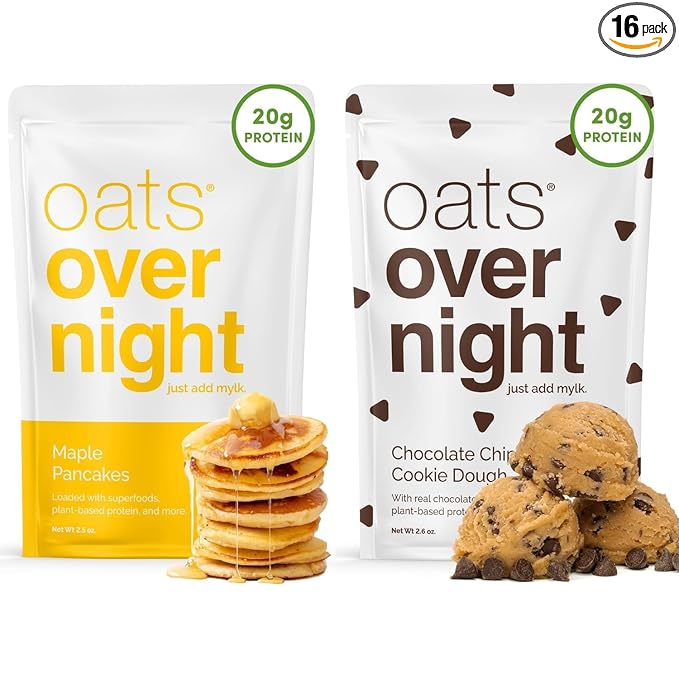 Oats Overnight Maple Pancakes 8 Pack &amp Chocolate Chip Cookie Dough 8 Pack - Vegan 20g Protein High Fiber Breakfast Shake - Gluten Free Non GMO Oatmeal