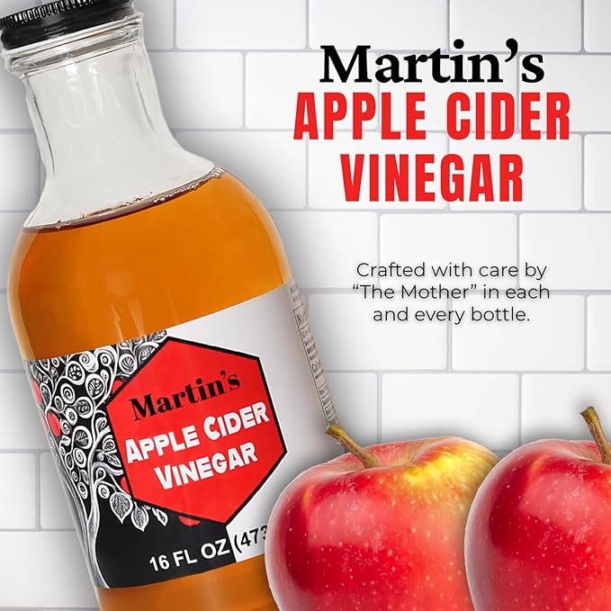 Slide Ridge Martin's Honey Apple Cider Vinegar | Crispy &amp Sweet | Wellness Kitchen &amp Household Staple | 16 oz (Pack of 4)