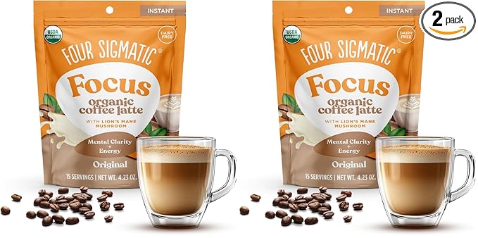Four Sigmatic Original Focus Mushroom Coffee Latte | Plant-Based Organic Instant Latte with Lion’s Mane Mushroom for Focus and Mental Clarity | Made With Just 5 Organic Ingredients | 4.23 oz Bag