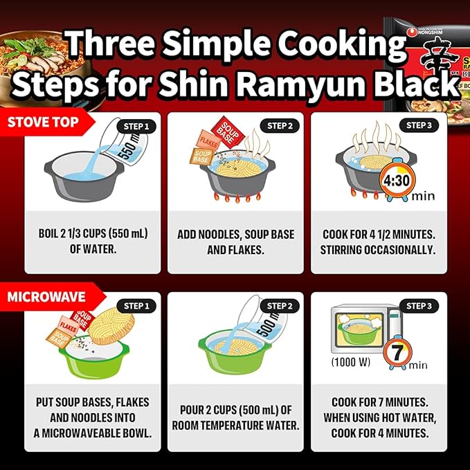Nongshim Shin Ramyun Black Noodles Spicy Korean Signature Instant Ramyun Rich Beef Bone Broth Pantry Essential Korean Noodles Quick and Easy 4.58 oz (Pack of 16)