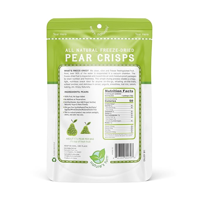 Nature's Turn Freeze-Dried Fruit Snacks Peach and Pear Crisps Pack of 24 (0.53 oz Each)