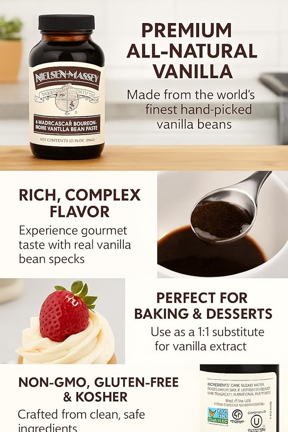Nielsen-Massey Pure Vanilla Bean Paste 10 oz | All-Natural Certified Kosher Premium Baking &amp Cooking Vanilla with Real Bean Specks | Non-GMO &amp Gluten-Free