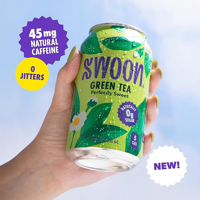 Swoon Perfectly Sweet Green Tea | Zero Sugar Lightly Caffeinated &amp Refreshing | Keto Paleo Vegan Non-GMO &amp Gluten-Free | Naturally Sweetened with Monk Fruit &amp Stevia | Only 5 Calories