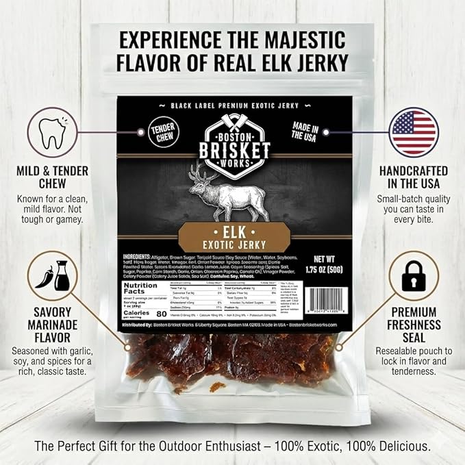 ELK JERKY - Premium Wild Game Meat - Rugged Outdoorsman Snack - Unique Hunter Gift for Men Dad - High Protein Meat Lover Present