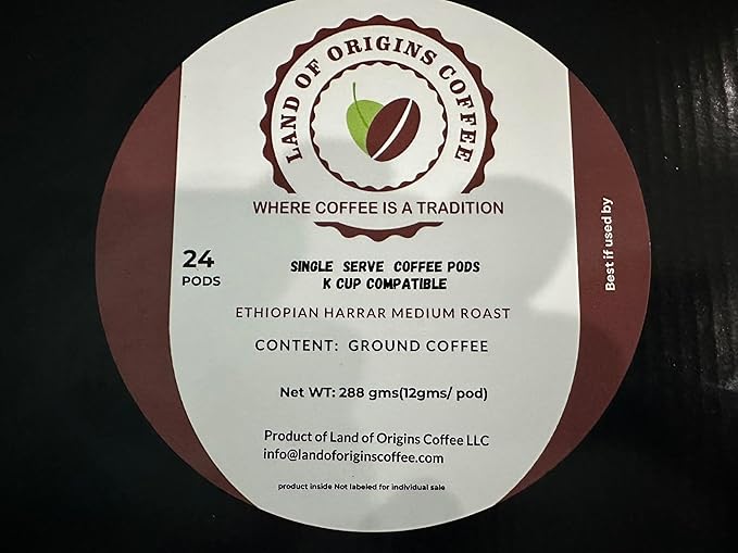 Ethiopian Harrar Coffee Pods – 24 Count | K-Cup® Compatible | Medium Roast Single-Serve Pods with Berry &amp Chocolate Notes | Single Origin Gourmet Coffee for Home Office or Gift