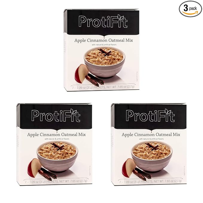 PROTIFIT - High Protein Apple Cinnamon Oatmeal Mix 3 Pack 15g Protein Low Calorie Low Fat Low Sugar Low Carb Ideal Protein Compatible 7 Servings Per Box (3 Pack)