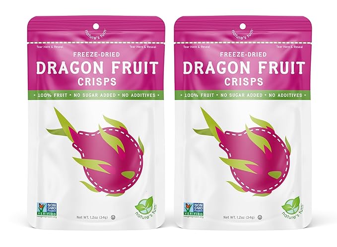 Nature’s Turn Freeze-Dried Fruit Snacks Dragon Fruit and Mango Crisps Pack of 4 (1.2 oz Each)