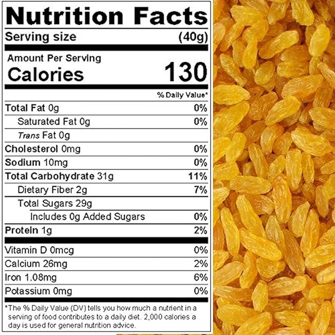 Raisins Crop year 2024 FRESH BRIGHT YELLOW Golden seedless Sun-Dried Naturally Sweet Nutritious Baking Cooking Snacking Garnishing Packed in a 3 lbs. (48 oz.) Resealable bag by Presto Sales