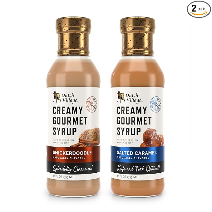 Creamy Gourmet Breakfast &amp Dessert Syrup | Organic Ingredients - Clean Label | No Preservatives Artificial Flavors or Corn Syrup | Gluten-Free | Dutch Village Salted Caramel &amp Snickerdoodle
