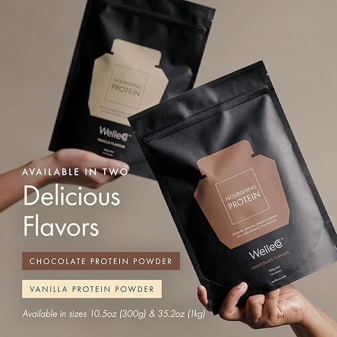 WelleCo Plant-Based Chocolate Protein Powder Organic Brown Rice &amp Pea Blend 16g Protein per Serving Dairy-Free Supplement for Energy Recovery &amp Daily Nutrition 35.2 oz