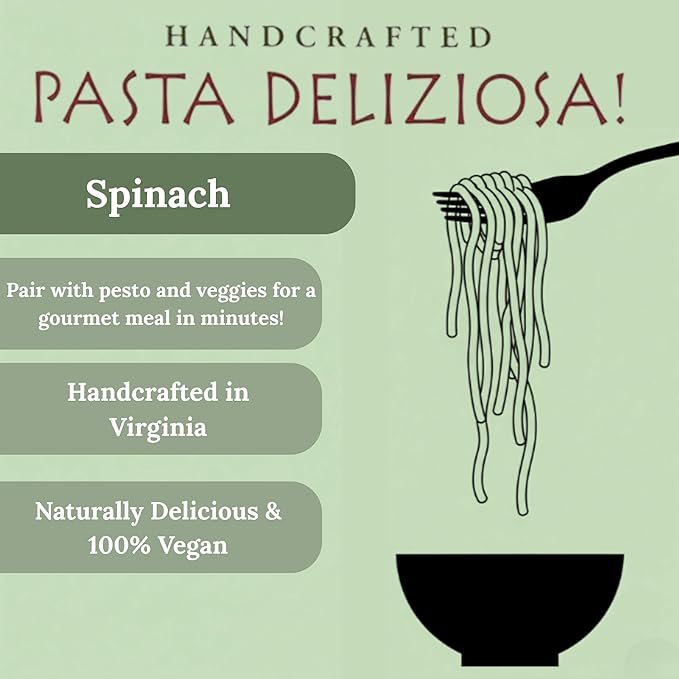 Pasta Deliziosa! Handcrafted Pasta Spinach Fettucine 12 Ounce – 3 Pack