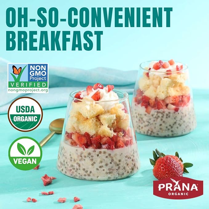 Prana Organic Overnight Chia with Oats Strawberry Shortcake | 28 oz Bags - 2 Pack | Rich in Fiber &amp Protein Vegan Non-GMO | Ready to Eat Breakfast