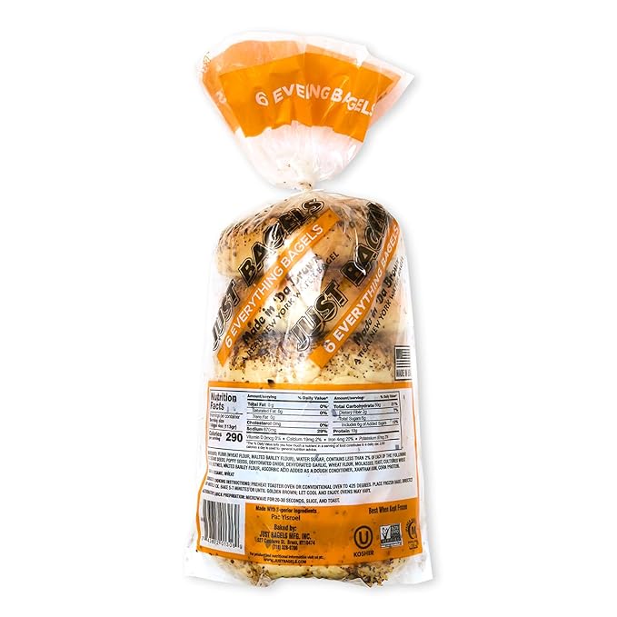 Just Bagels Everything Bagels - 8 Packs Of 6 Bagels Per Pack - 48 Total Non-GMO