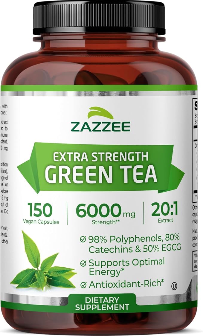 Zazzee Extra Strength Green Tea 20:1 Extract 50% EGCG 98% Polyphenols 80% Catechins 150 Vegan Capsules 5 Month Supply Certified Kosher Antioxidant &amp Metabolism Support Non-GMO Made in the