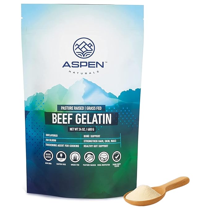 ASPEN NATURALS Beef Gelatin Powder Unflavored 24 Oz | Grass Fed Pasture-Raised | Non-GMO Gluten-Free Paleo-Friendly | Premium Culinary Gelatin | Cooking Baking Gummies Marshmallows &amp More