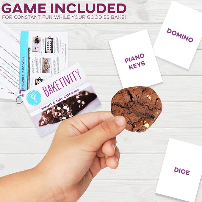 Baketivity Kids Baking DIY Activity Kit - Bake Delicious Chocolate Chunk Cookies with Pre-Measured Ingredients – Best Gift Idea for Boys and Girls Ages 6-12 – Includes Free Hat and Apron
