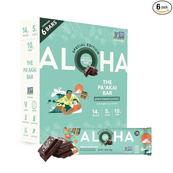 ALOHA Organic Plant Based Protein Bars | The Pa'akai Bar - Special Edition | 6 Count 1.98oz Bars | Vegan Low Sugar Gluten Free Paleo Low Carb Non-GMO Stevia Free Soy Free No Erythritol