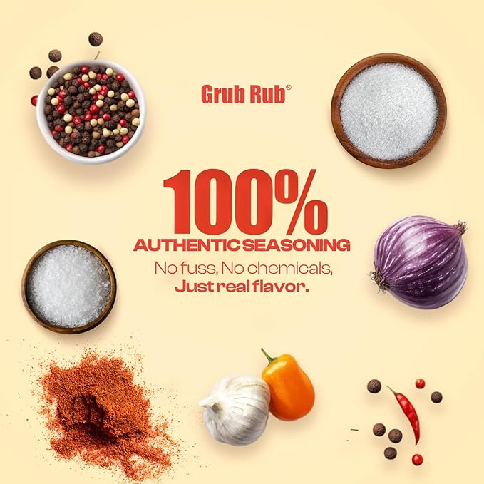 GRUB RUB BBQ Seasonings and Rubs Bold Flavor for any cut Steak Seasoning BBQ Blend Tenderizes Naturally Seasonings and Spices for Cooking enhances Texture and Taste - 2 Pack | 13 oz each